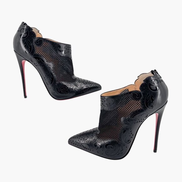 Christian Louboutin Mandolina Black Laser Cut Booties Size 37.5 US 7.5 Women's - Picture 9 of 14